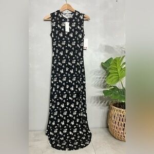 🔴 ANTISTAR | NWT 🏷️ black floral maxi dress crewneck sleeveless round hem small